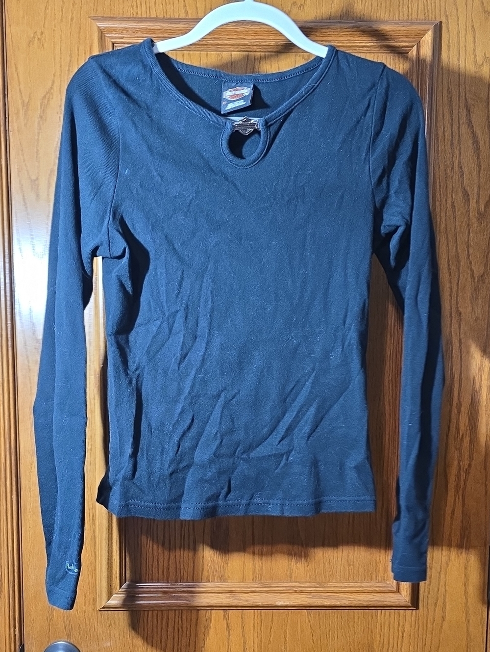 Women’s Black Long-Sleeve Keyhole Top, Harley-Davidson Logo At Keyhole
